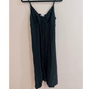 Amour Vert Black Button Front Midi Slip Dress Smocked Back Spaghetti Strap Small